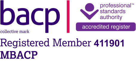Logo featuring BACP registered member details and accreditation information.